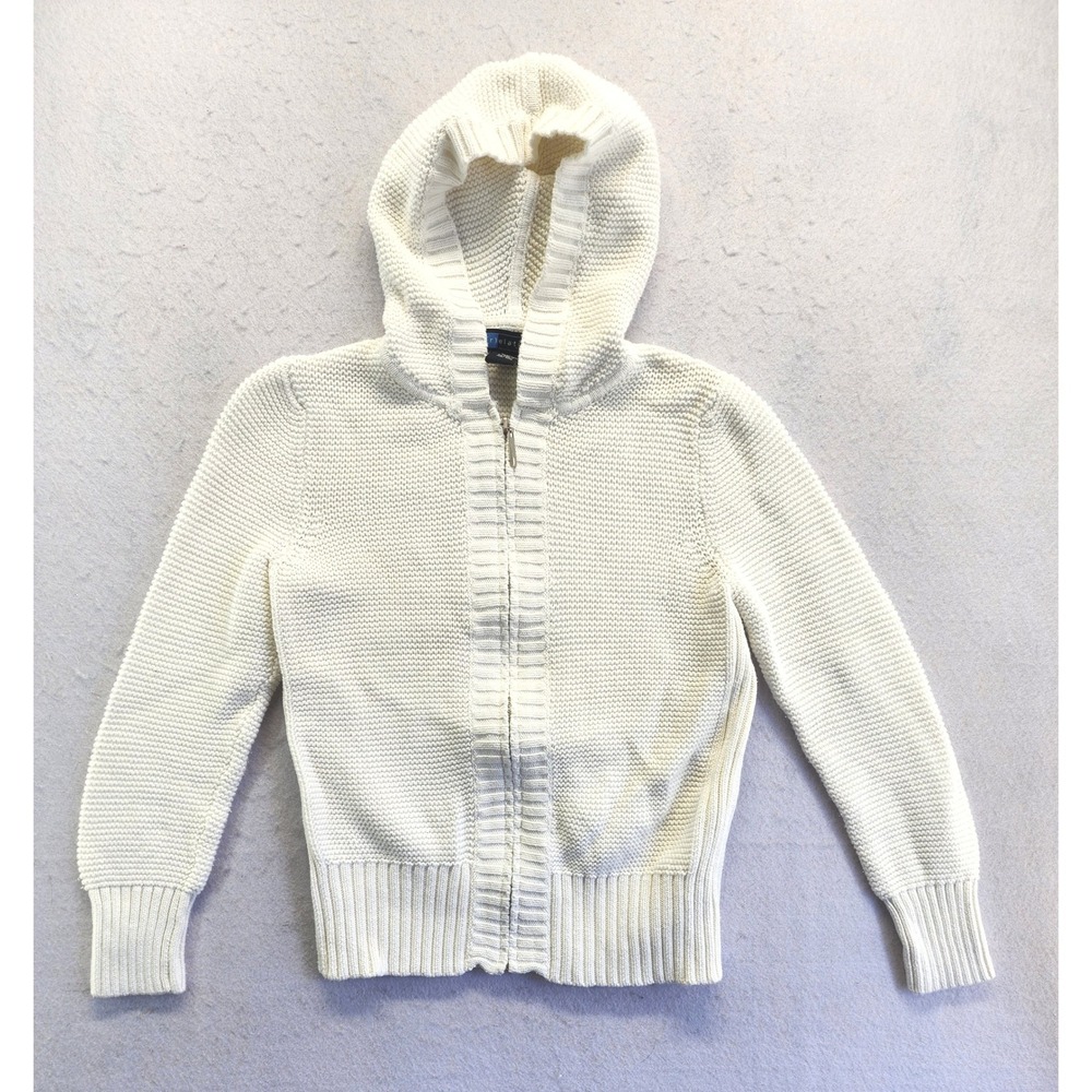 Relativity White Cotton Chunky Knit Full Zip Hoodie Sweater Size S